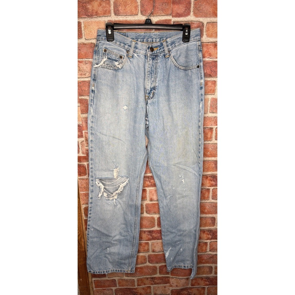 Arizona Jean Company Mens Light Wash Distressed Straight Leg Denim Jeans 30x29
